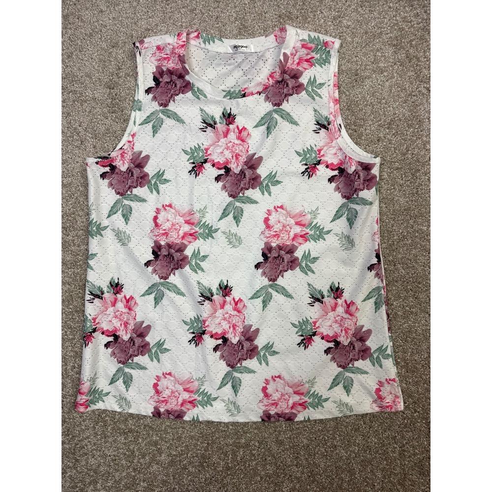 Zeagoo Womens Floral Eyelet Sleeveless Top Pink Purple Peony Print Size L